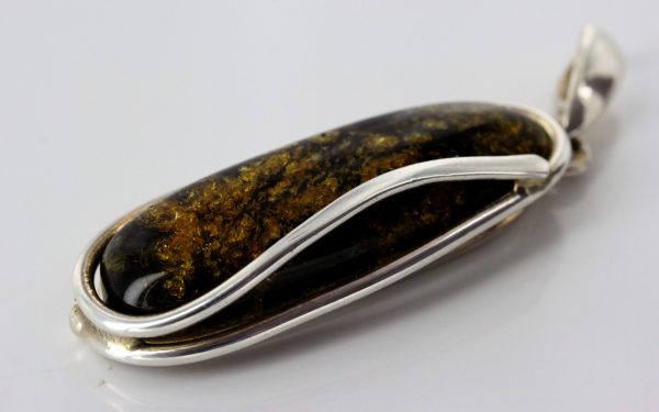 Silver Pendant German Green Baltic Amber Handmade Unique PE0186 RRP£125!!!