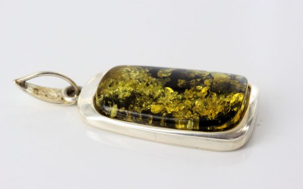 German Handmade Unique Green Baltic Amber Pendant 925 Silver PE0181 RRP£125!!!