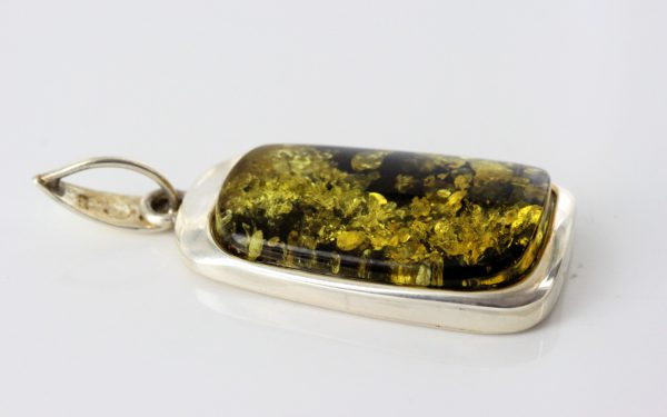 German Handmade Unique Green Baltic Amber Pendant 925 Silver PE0181 RRP£125!!!