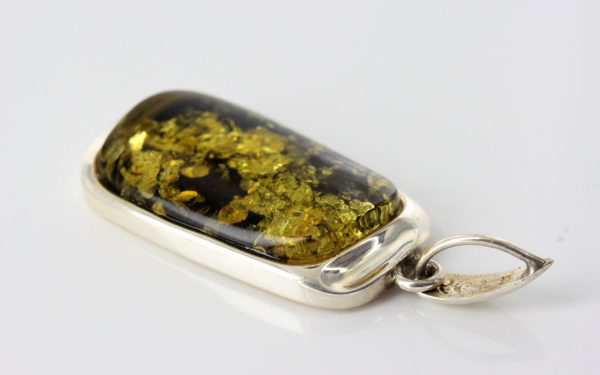 German Handmade Unique Green Baltic Amber Pendant 925 Silver PE0181 RRP£125!!!