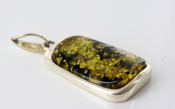 German Handmade Unique Green Baltic Amber Pendant 925 Silver PE0181 RRP£125!!!