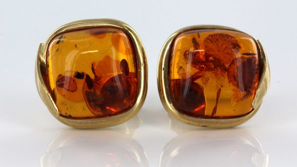 Italian Handmade Unique German Baltic Amber Stud Earrings In 9ct Solid Gold GS0016 RRP£325!!!