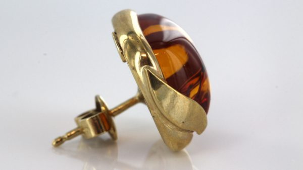 Italian Handmade Unique German Baltic Amber Stud Earrings In 9ct Solid Gold GS0016 RRP£325!!!