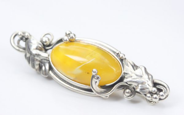 Silver Leaf Brooch German Baltic Butterscotch Amber Handmade BD0120 RRP£125!!!