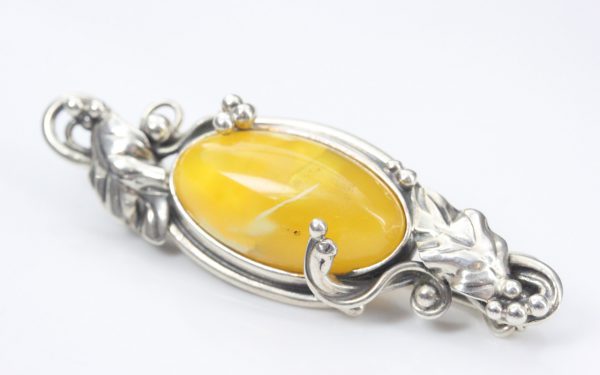 Silver Leaf Brooch German Baltic Butterscotch Amber Handmade BD0120 RRP£125!!!