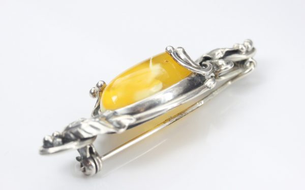 Silver Leaf Brooch German Baltic Butterscotch Amber Handmade BD0120 RRP£125!!!