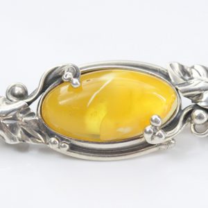 Silver Leaf Brooch German Baltic Butterscotch Amber Handmade BD0120 RRP£125!!!