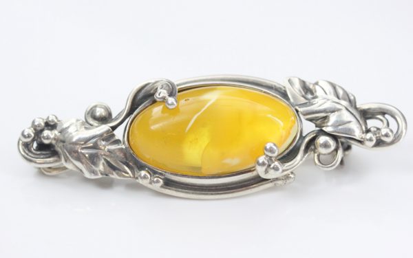 Silver Leaf Brooch German Baltic Butterscotch Amber Handmade BD0120 RRP£125!!!