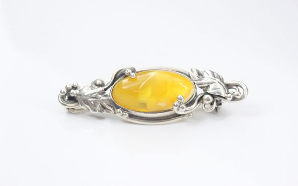 Silver Leaf Brooch German Baltic Butterscotch Amber Handmade BD0120 RRP£125!!!