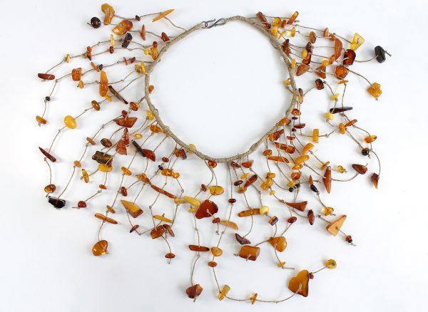 German Designer Handmade Natural Baltic Amber Necklace on Linen A0076- RRP 395