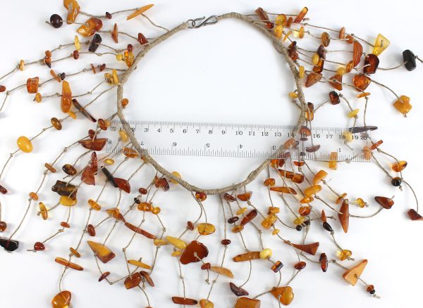 German Designer Handmade Natural Baltic Amber Necklace on Linen A0076- RRP 395