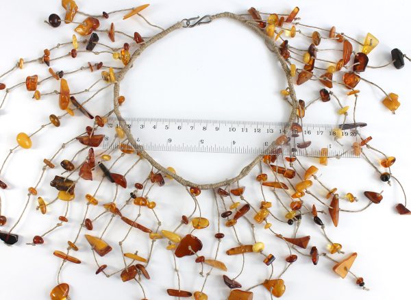 German Designer Handmade Natural Baltic Amber Necklace on Linen A0076- RRP 395