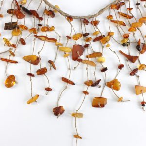 German Designer Handmade Natural Baltic Amber Necklace on Linen A0076- RRP 395