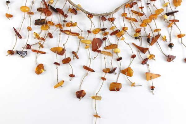 German Designer Handmade Natural Baltic Amber Necklace on Linen A0076- RRP 395