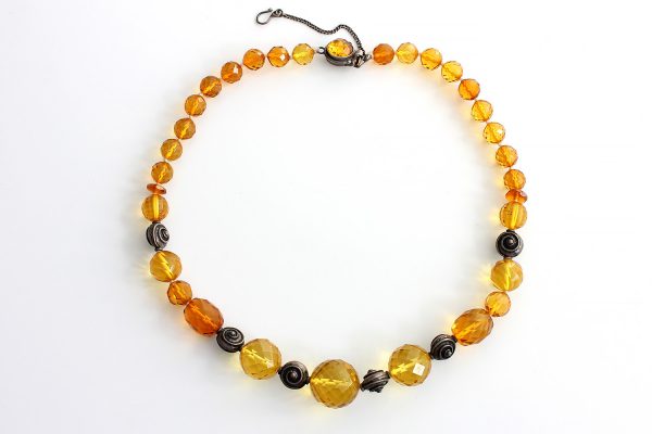 Danish Faceted Handmade ElegantAmber & Sterling Silver Bead Necklace A0094 RRP 799!!!