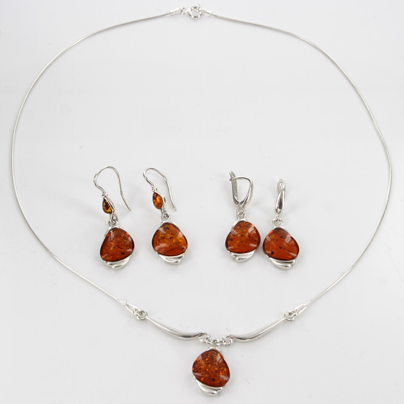 Italian Handmade German Baltic Amber Set 925 Sterling Silver- SET01 RRP£195!!!