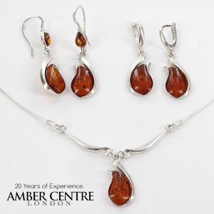 Italian Handmade German Baltic Amber Set 925 Sterling Silver- SET02 RRP£195!!!