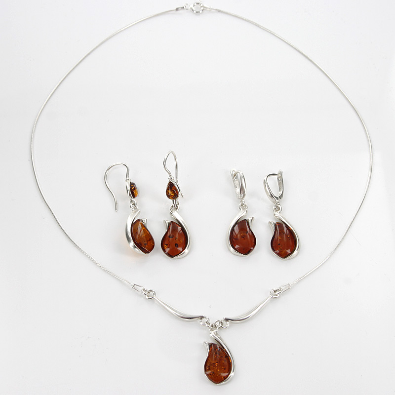Italian Handmade German Baltic Amber Set 925 Sterling Silver- SET02 RRP£195!!!