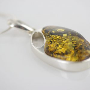 Green Amber Unique Pendant German Baltic 925 Silver Handmade PE0231– RRP£120!!!