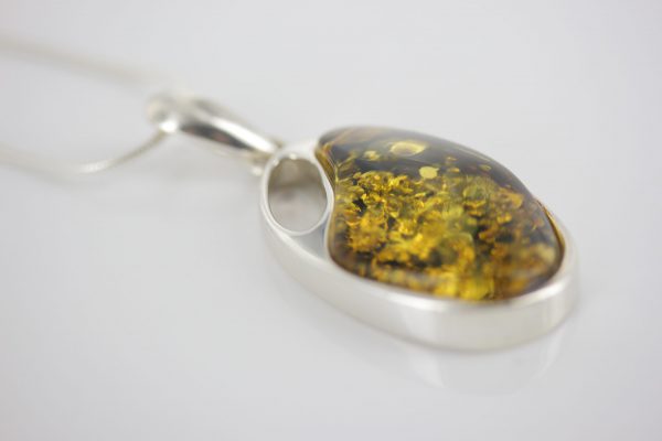 Green Amber Unique Pendant German Baltic 925 Silver Handmade PE0231– RRP£120!!!