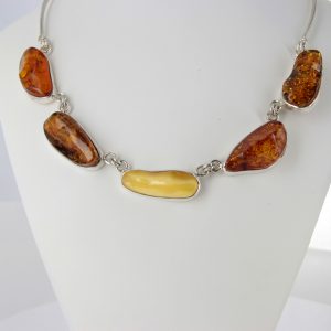 German Handmade Unique Mix Toned Baltic Amber Necklace 925 Silver N009 RRP£575!!