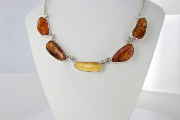 German Handmade Unique Mix Toned Baltic Amber Necklace 925 Silver N009 RRP£575!!