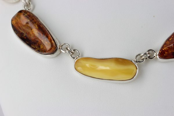 German Handmade Unique Mix Toned Baltic Amber Necklace 925 Silver N009 RRP£575!!