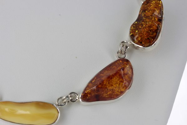 German Handmade Unique Mix Toned Baltic Amber Necklace 925 Silver N009 RRP£575!!