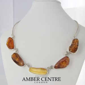 German Handmade Unique Mix Toned Baltic Amber Necklace 925 Silver N009 RRP£575!!