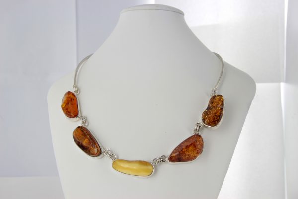 German Handmade Unique Mix Toned Baltic Amber Necklace 925 Silver N009 RRP£575!!