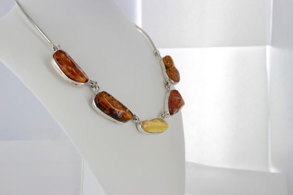 German Handmade Unique Mix Toned Baltic Amber Necklace 925 Silver N009 RRP£575!!