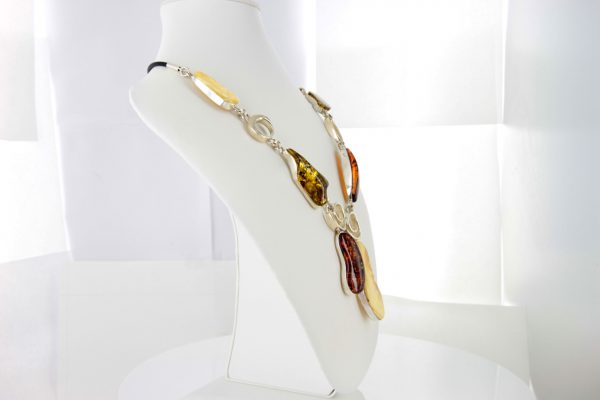 Unique German Baltic Amber 925 Silver And Black Leather Necklace N017 RRP£795!!