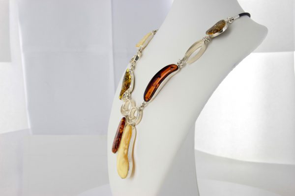 Unique German Baltic Amber 925 Silver And Black Leather Necklace N017 RRP£795!!