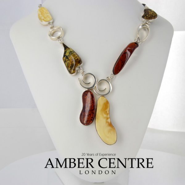Unique German Baltic Amber 925 Silver And Black Leather Necklace N017 RRP£795!!
