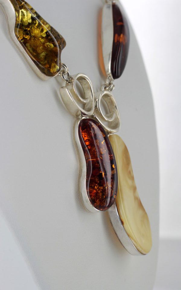 Unique German Baltic Amber 925 Silver And Black Leather Necklace N017 RRP£795!!