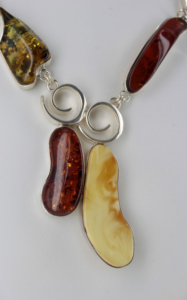 Unique German Baltic Amber 925 Silver And Black Leather Necklace N017 RRP£795!!