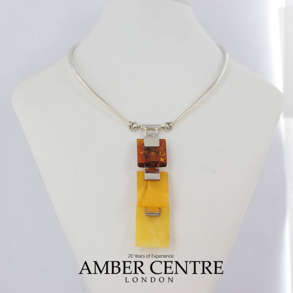 German Handmade Three Tone Antique Baltic Amber Necklace 925 Silver N136 RRP£1620!!!