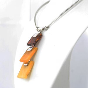 German Handmade Three Tone Antique Baltic Amber Necklace 925 Silver N136 RRP£1620!!!