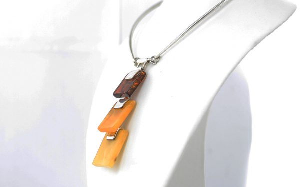 German Handmade Three Tone Antique Baltic Amber Necklace 925 Silver N136 RRP£1620!!!