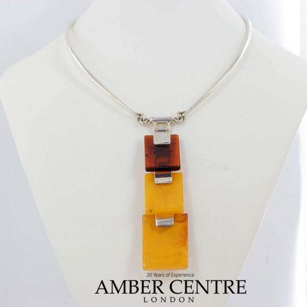 German Handmade Baltic Three Tone Antique Amber 925 Silver Necklace N139 RRP£1650!!!