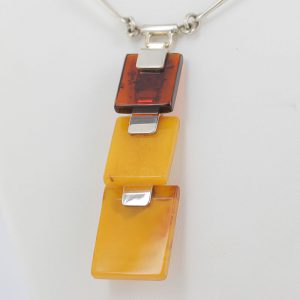 German Handmade Baltic Three Tone Antique Amber 925 Silver Necklace N139 RRP£1650!!!