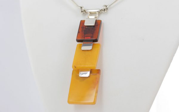 German Handmade Baltic Three Tone Antique Amber 925 Silver Necklace N139 RRP£1650!!!