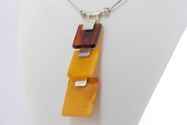 German Handmade Baltic Three Tone Antique Amber 925 Silver Necklace N139 RRP£1650!!!