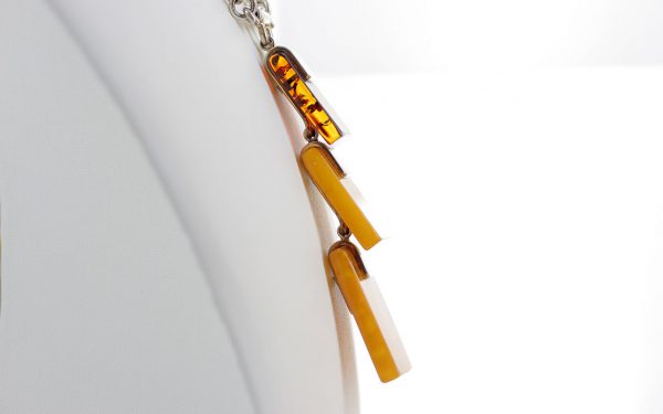 German Handmade Baltic Three Tone Antique Amber 925 Silver Necklace N139 RRP£1650!!!