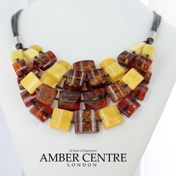 German Handmade Unique Mix Toned Baltic Amber Necklace 925 Silver N146 RRP£880!!