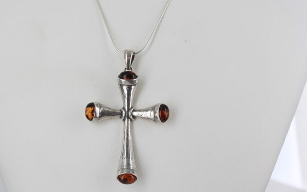 Cross Pendant Handmade German Baltic Amber in 925 Silver PD019 -RRP£90!!!