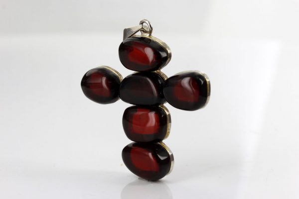 Pendant Handmade German Baltic Cherry Amber Cross Pendant 925 Silver PD035 RRP£220!!!