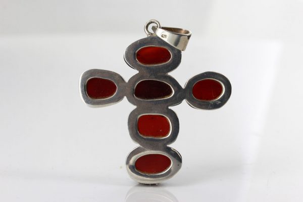 Pendant Handmade German Baltic Cherry Amber Cross Pendant 925 Silver PD035 RRP£220!!!