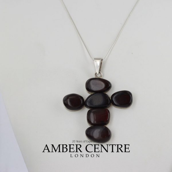 Pendant Handmade German Baltic Cherry Amber Cross Pendant 925 Silver PD035 RRP£220!!!