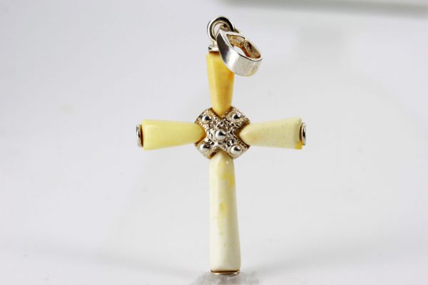 White German Baltic Amber Cross Unique Pendant 925 Silver PD038 RRP£130!!!